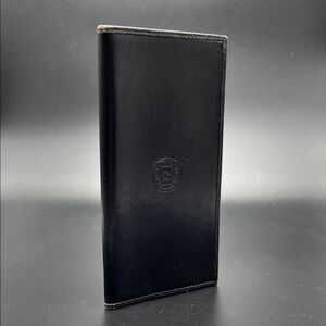 Fendi Medallion Black Leather Bifold Wallet Card Checkbook Holder VINTAGE